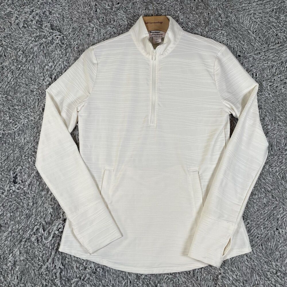 Tommy Bahama Everyday Active Top Women's Small Zip Pullover White Ribbed